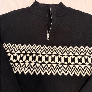 P'tula Black & White Half-Zip Fair Isle Sweater